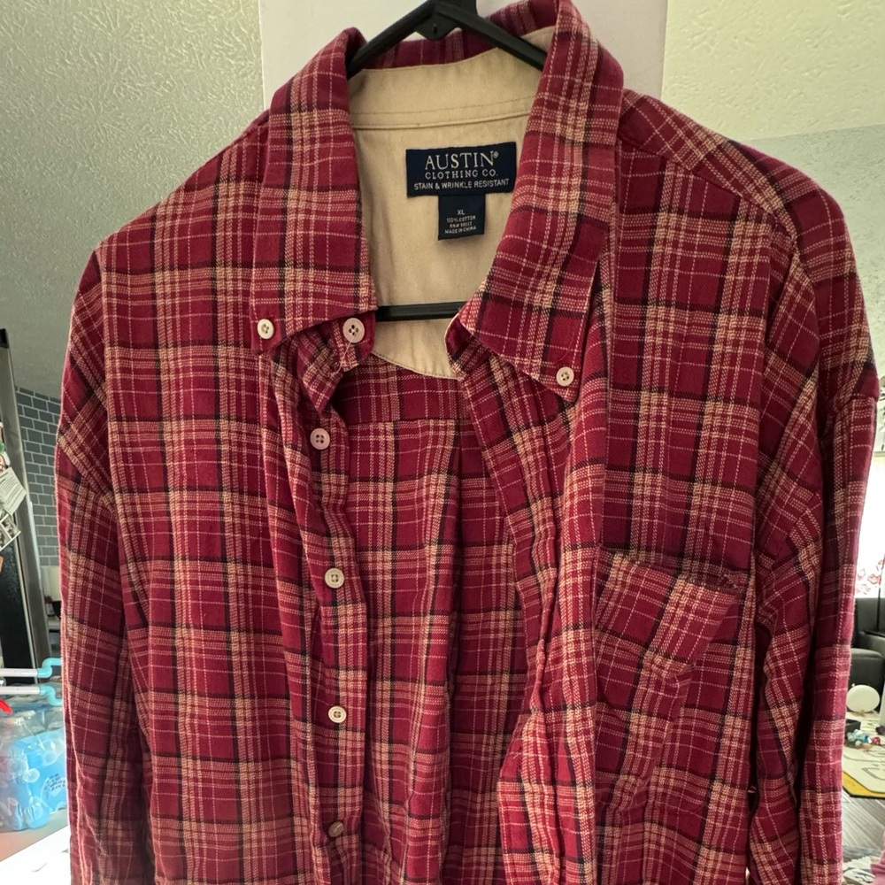 Austin Clothing Co. Burgundy Plaid Button-Down Shirt